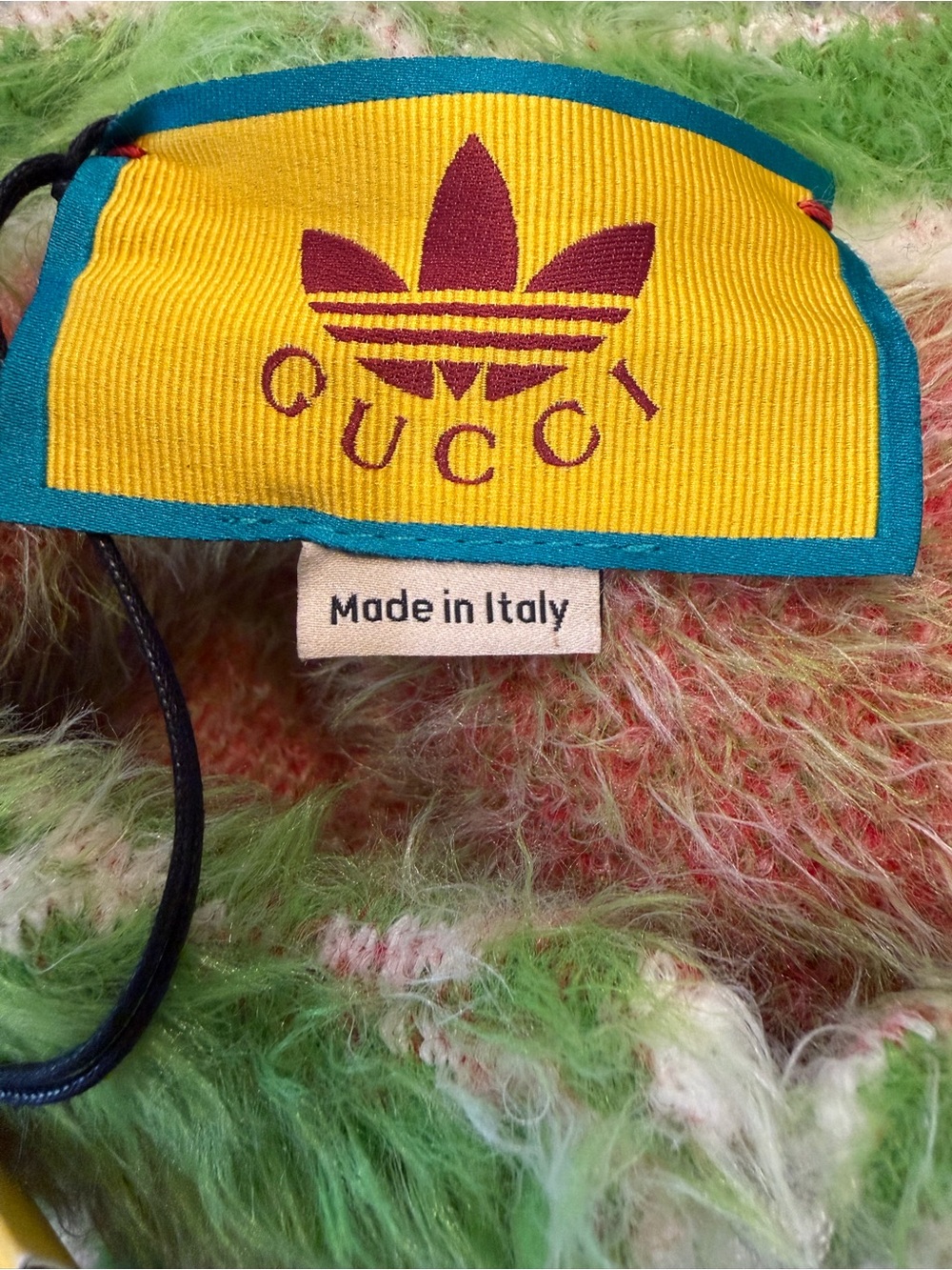 Gucci Adidas Green, White & Red Fuzzy Logo Zip Cardigan - Picture 12 of 12